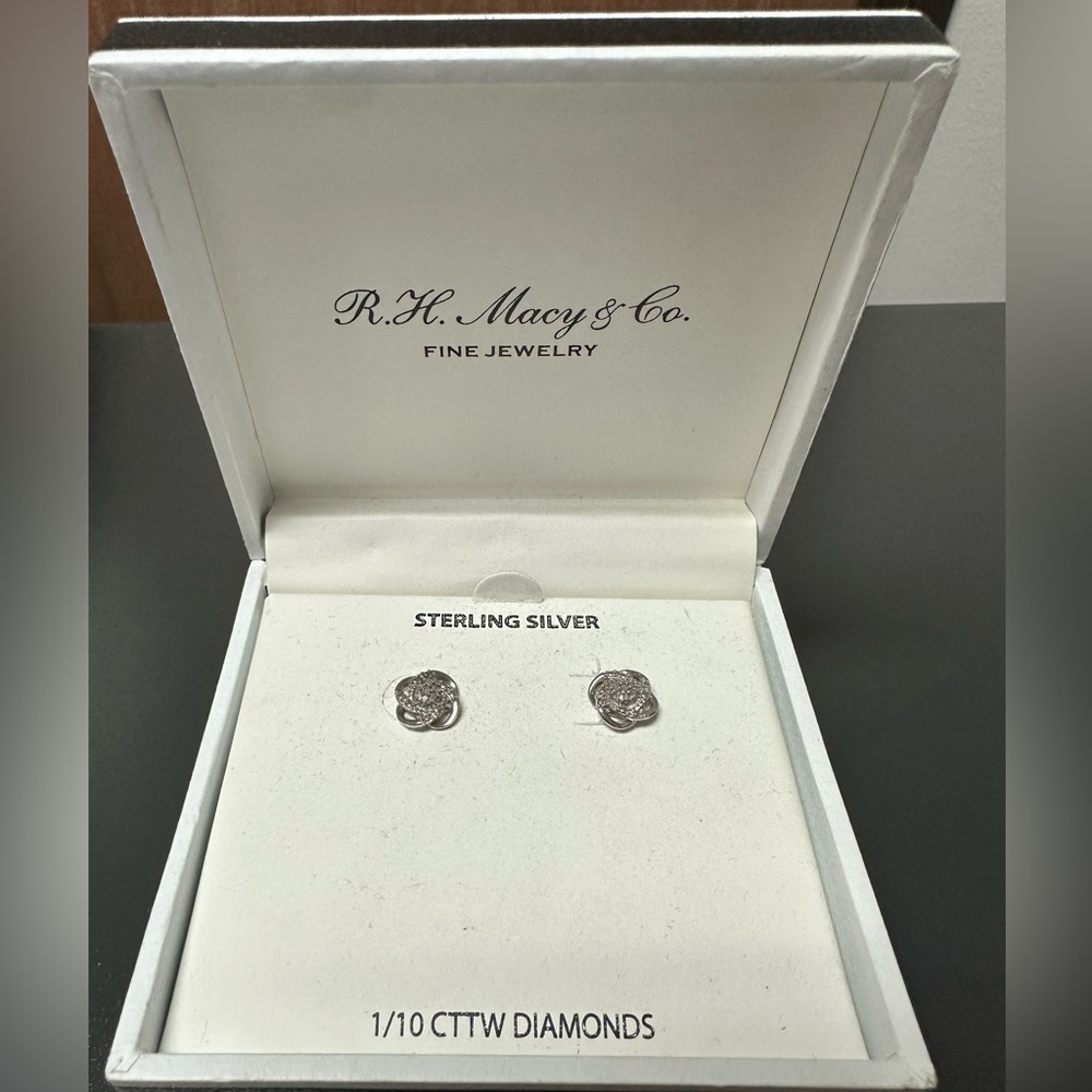 RH Macys’s Fine Jewelry Diamond Love Knot Stud Earrings in Sterling Silver